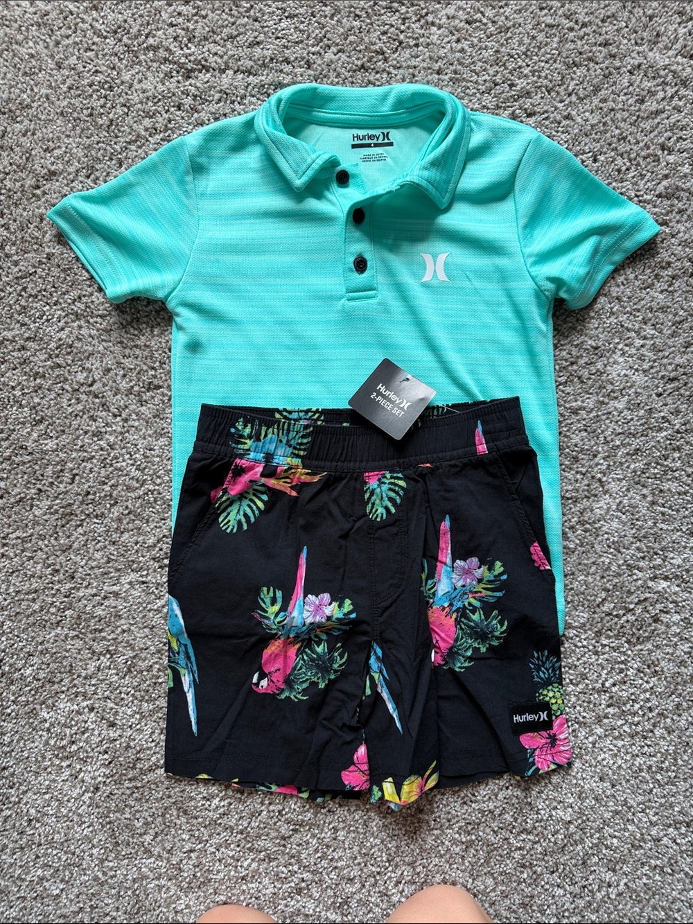 Hurley Teal Polo with Black Tropical Floral Shorts